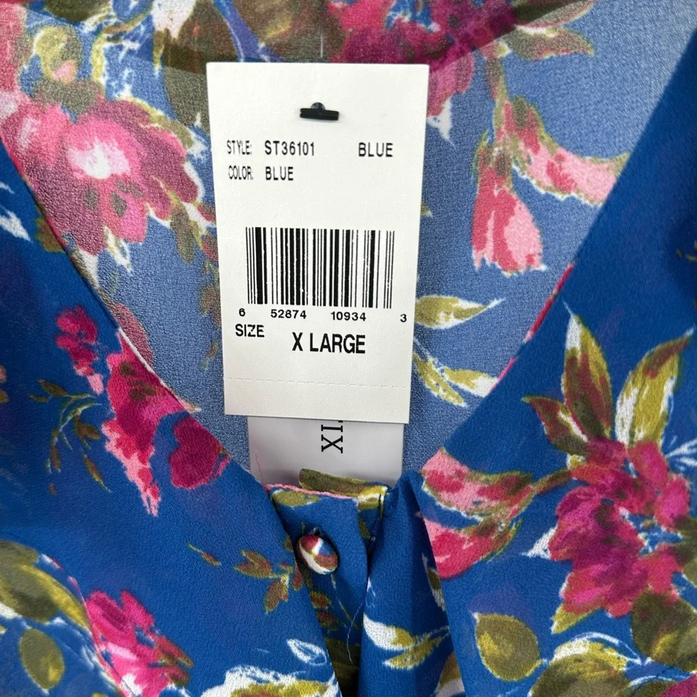 Kut From The Kloth Womens Size XL Blue Pink Floral Long Sleeve Ruffle Button Up - Picture 3 of 11